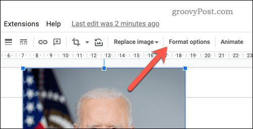 Google'i esitlused pildivormingu valikute nupp