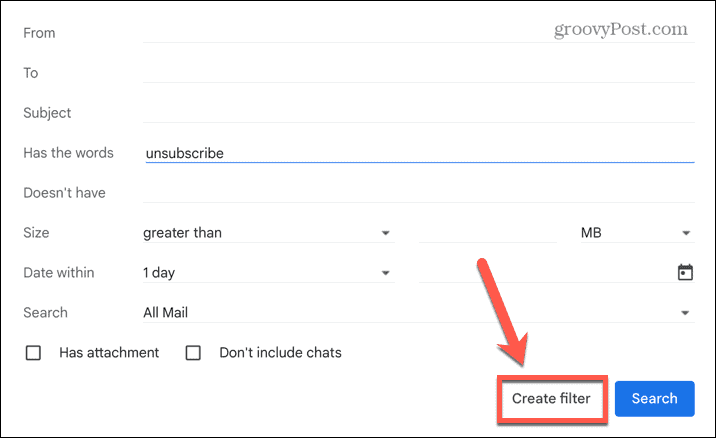 Gmaili loomise filter