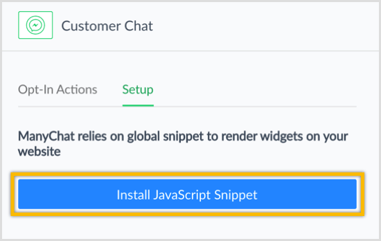 Nupp ManyChat Install JavaScripti fragment