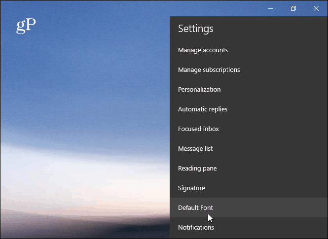 Vaikefond Windows 10 Mail App
