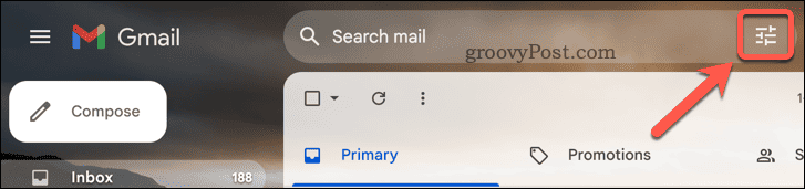 Gmaili täpsema otsingu nupp