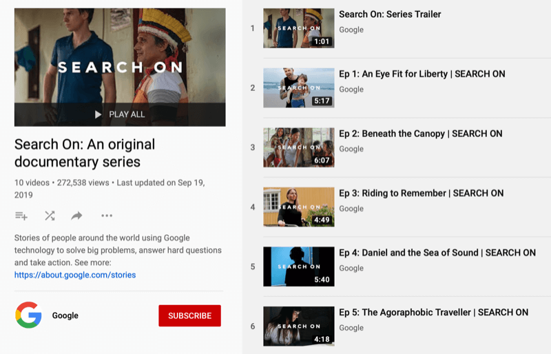 YouTube'i esitusloend Google Docuseries Search On jaoks