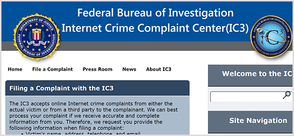 Kui keegi esineb teie ettevõttena, teatage petlikust tegevusest FBI Interneti kuritegude kaebuste keskusele.