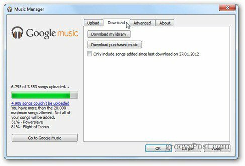 google muusika allalaadimise vahekaart