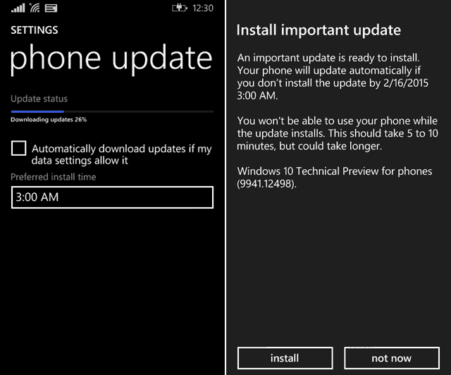 Installige Windows 10 tehniline eelvaade telefonidele