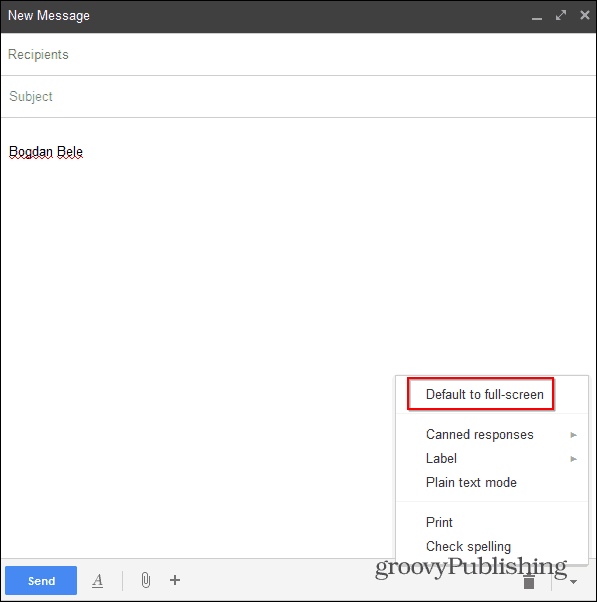 Uus Gmaili kirjutamine täisekraanil