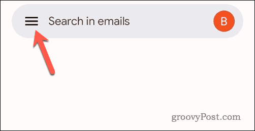 Puudutage Gmaili mobiilirakenduses Gmaili menüüikooni