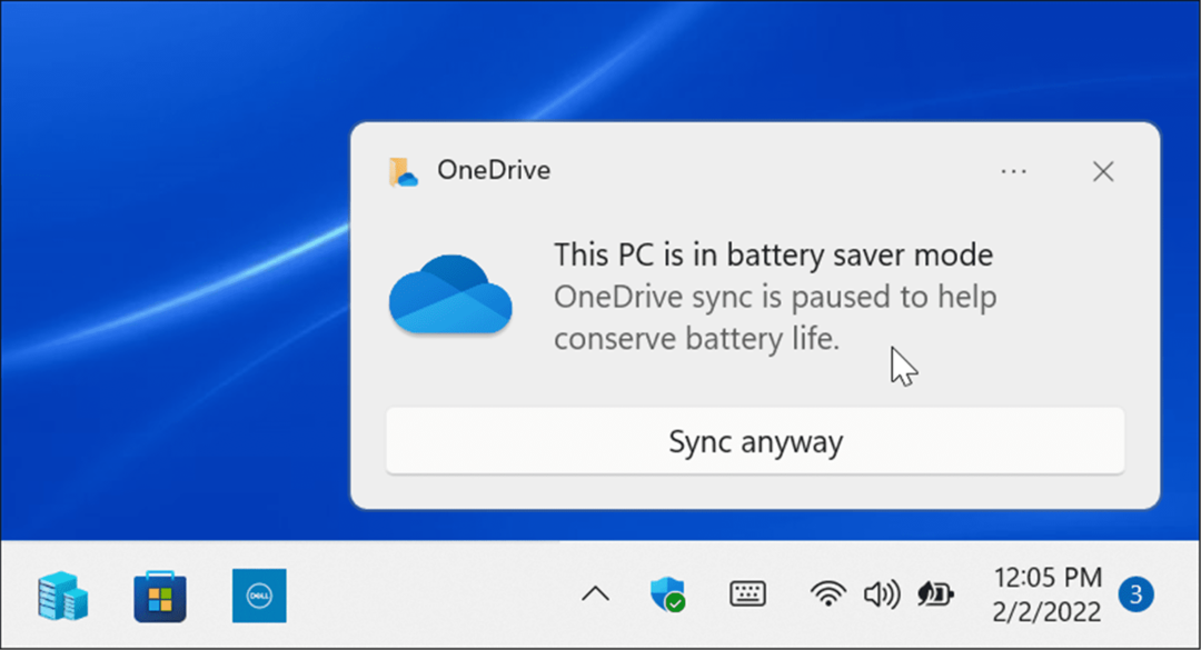 akusäästurežiim OneDrive'i sünkroonimine peatatud