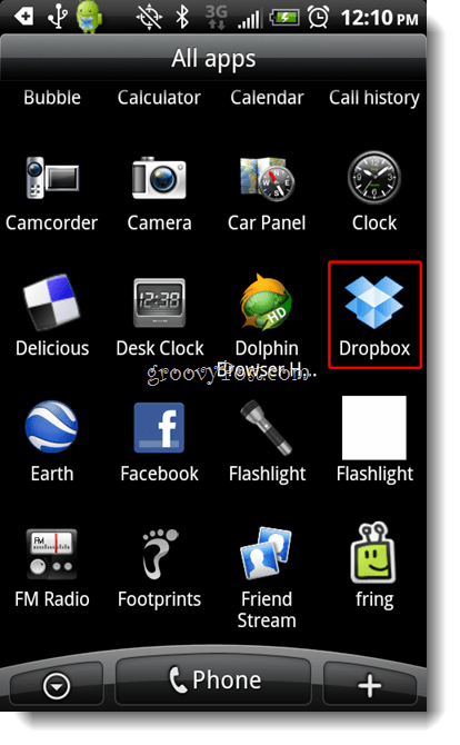 Android Dropbox käivitab Dropboxi ikooni