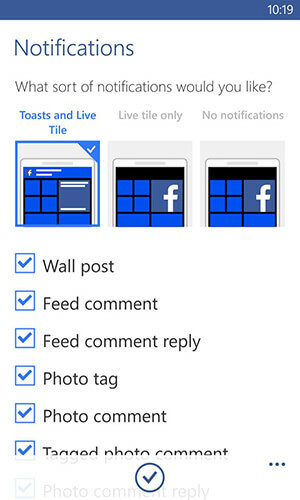 facebooki rakendus Windowsi märguannete valikute jaoks