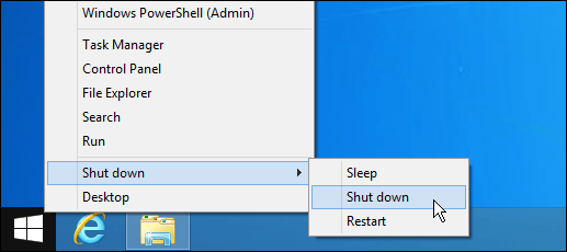 Windows 8.1 väljalülitamise nupp Start