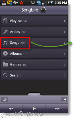 songbird androidi ülevaate ekraanipildiks