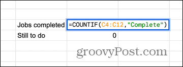 Google Sheets countif valem kohandatud väärtustega