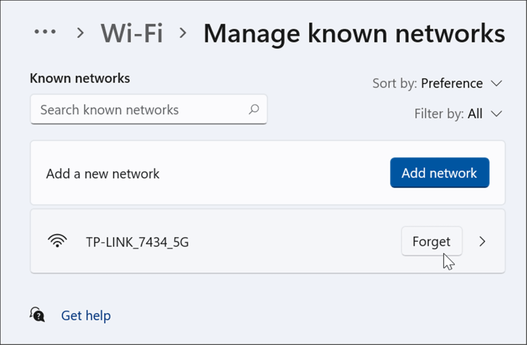 unustage Windows 11-s WiFi-võrk
