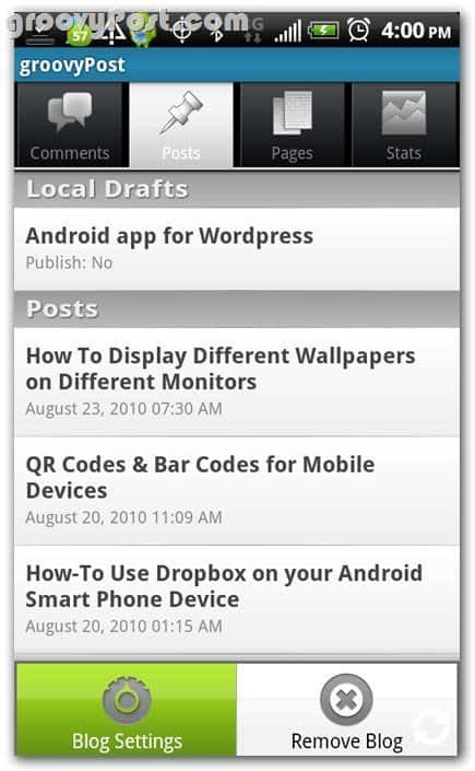 Wordpressi Android-postituste ülevaade - mustandid