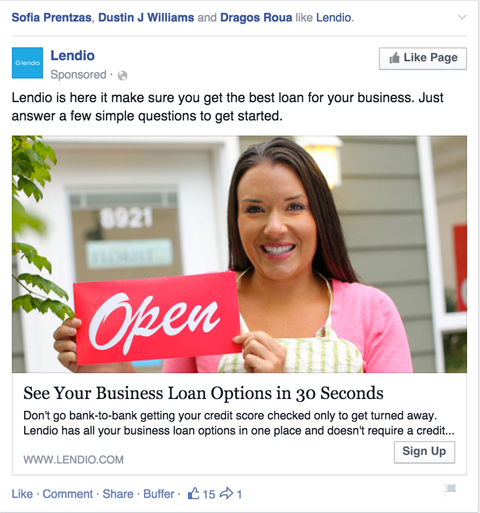 facebooki leht nagu reklaami näide