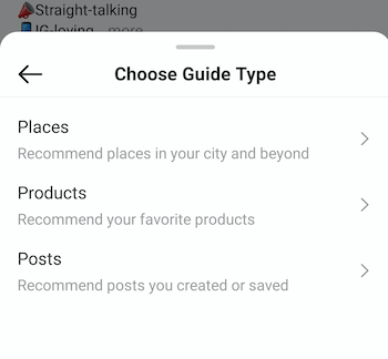 näide instagrami loomise juhendist valige juhendi tüübi menüü, pakkudes kohti, tooteid ja postnäide instagrami loomise juhend valige juhendi tüübi menüü, pakkudes kohti, tooteid ja postitused