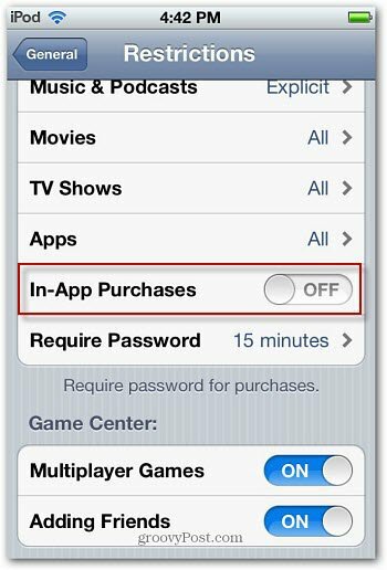 Rakendusesiseste ostude keelamine iPhone'is / iPod Touchis