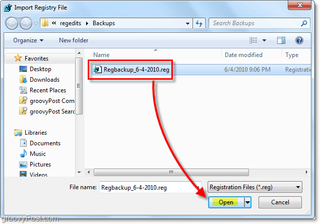 registritaaste taastamine Windows 7-s ja importimiseks Vista