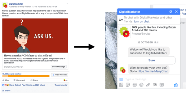 Selle Facebook Messengeri reklaamikampaania tulemuseks oli üle 300 müügivestluse ainult 800 dollari eest.