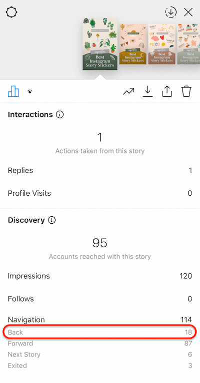 Instagrami lugude andmed, mis näitavad teie loo tagasivõtmisi