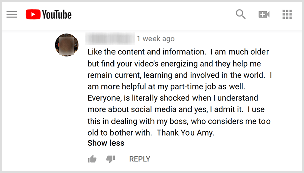 Amy Landino sai oma videosisu kohta oma publikult positiivset tagasisidet. Näiteks kommenteerib kasutaja, et tema videod aitavad mul püsida praeguses, õppida ja maailmas osaleda. Olen ka oma osalise tööajaga abivalmis.
