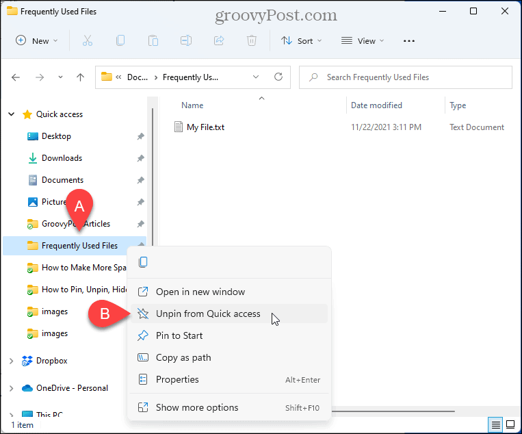 Valige File Exploreris kiirjuurdepääsust Vabasta