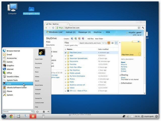 Linuxi SkyDrive veebi kasutajaliides