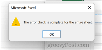 Exceli veakontroll on lõpetatud