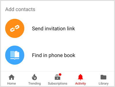 YouTube lisage kontaktide valikud