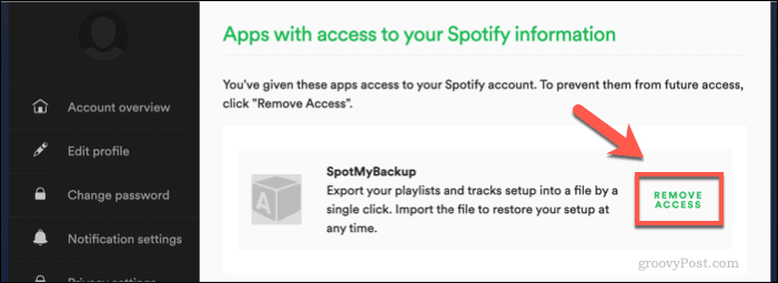 SpotMyBackup-i juurdepääsu tühistamine Spotifyle