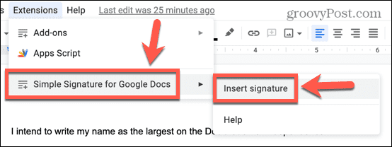 google docs sisestage allkiri lisamisest