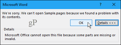 Pages dokumenti Wordis ei saa avada