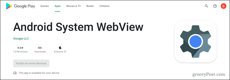 Android System WebView Google Play poes
