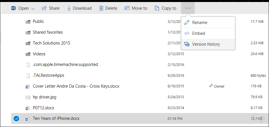 Taastage OneDrive'is failide eelmised versioonid