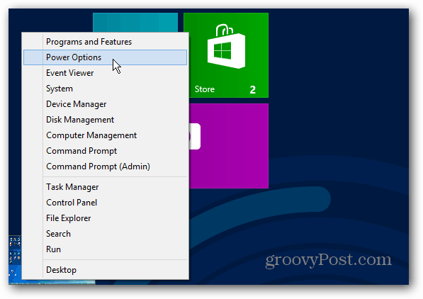 Toitemenüü Windows 8 avakuva