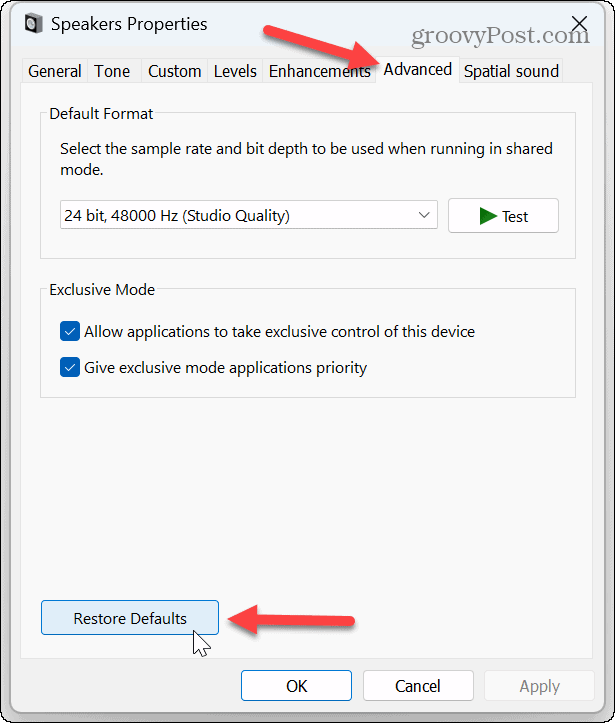 Lähtestage heliseaded opsüsteemis Windows 11