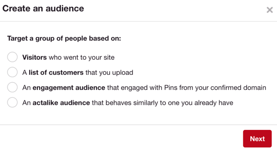 Pinteresti publik töötab sarnaselt Facebooki kohandatud vaatajaskondadega.