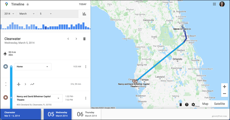 Reisi üksikasjad Google Mapsi ajaskaalal