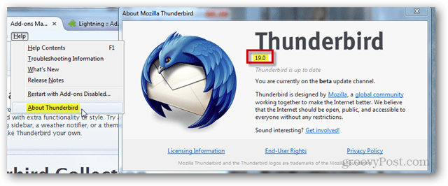 leida thunderbird versioon