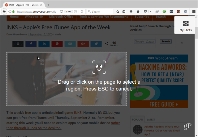 Firefoxi ekraanipildi tööriist