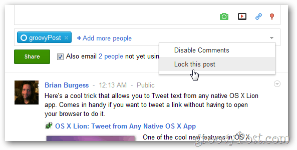 Lukustage või blokeerige kommentaarid google + postituses