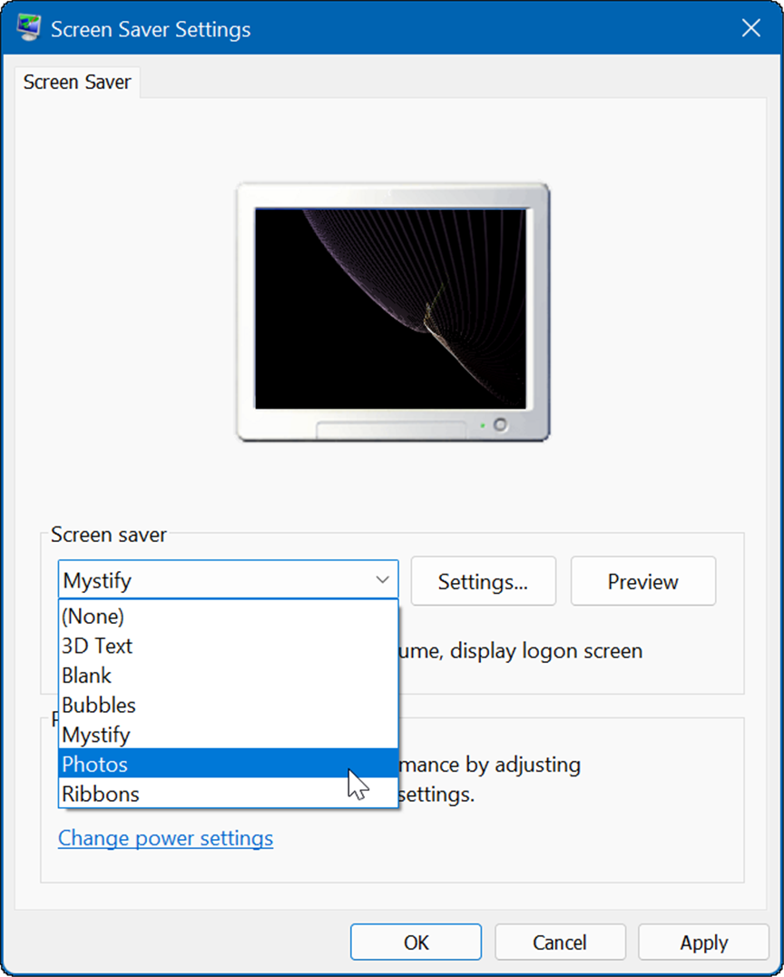 ekraanisäästja seaded määrake fotod Windowsi ekraanisäästjaks