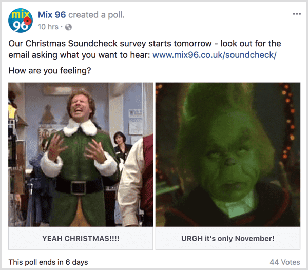 Facebooki gif-küsitluse pühade teema näide