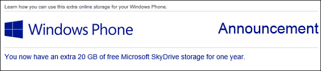 Windows Phone'i kasutajad saavad 20 GB tasuta SkyDrive ruumi