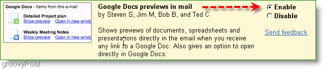 google docsi eelvaateid saab lubada Labsi seadetes