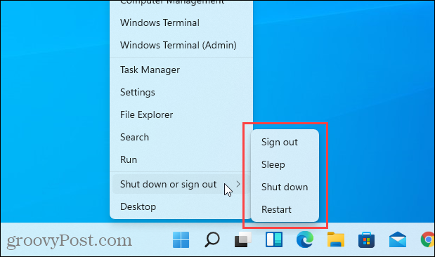 Windows 11 menüüs Windows + X pole talveunerežiimi valikut
