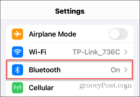 Bluetoothi ​​valik iOS-i seadetes