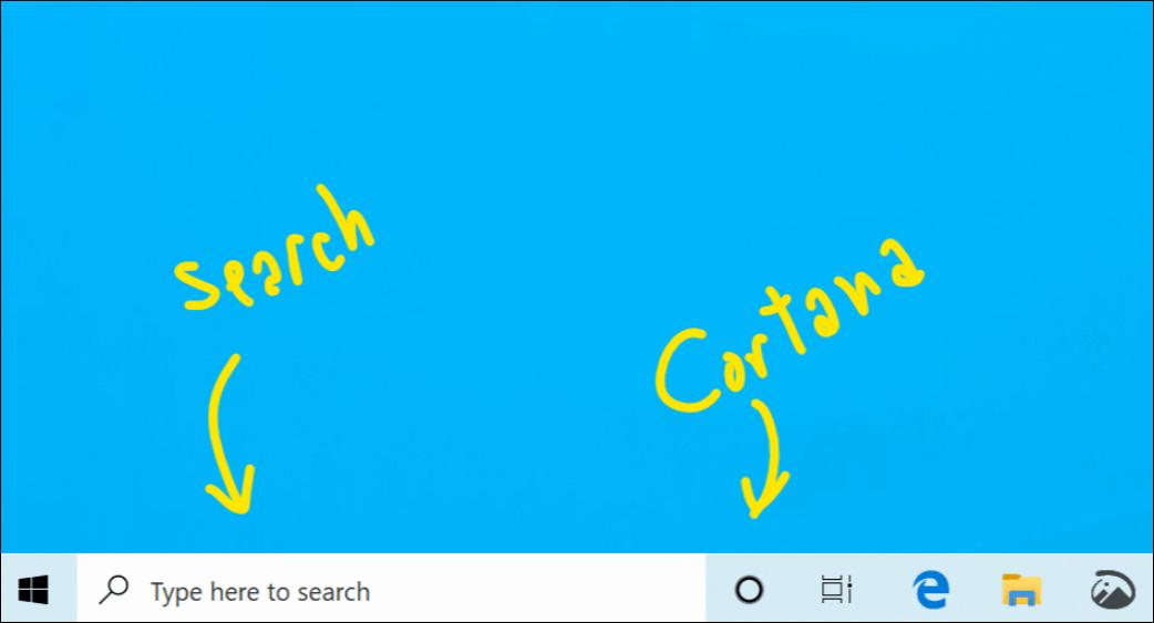 Cortana Search eraldatud Windows 10 18317