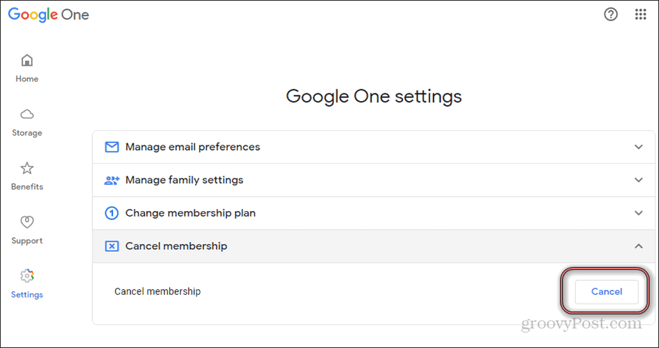 Google One tühistab liikmesuse